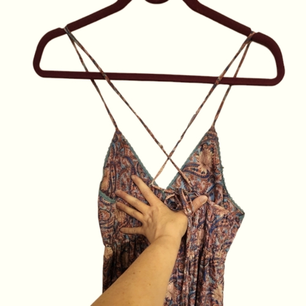 Raga Baran Paisley Print Tiered Maxi Dress In Fuschia, Size Large - Picture 8 of 11